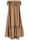 Saint Laurent Beige Long Dress With Bustier Neckline And Ruffled Skirt In Cotton Woman