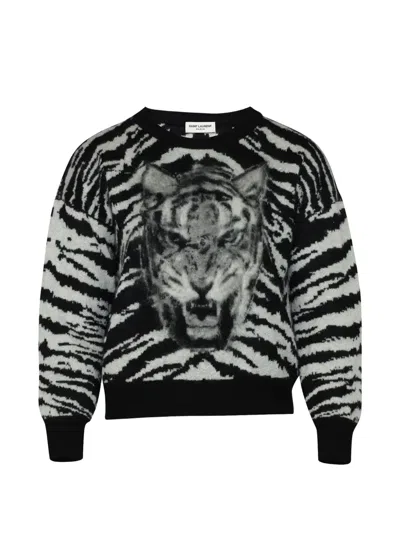 Pre-owned Saint Laurent Tiger Intarsia Sweater In Black