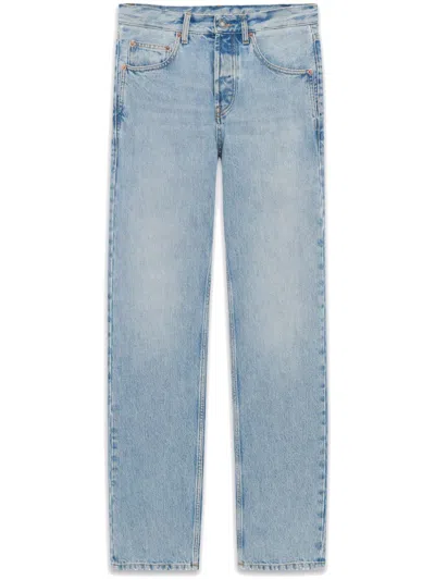 Saint Laurent Washed Straight Leg Jeans In Blue Bay