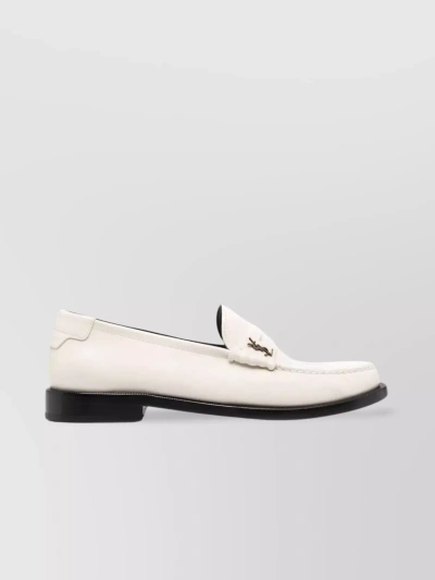 Saint Laurent Timeless Penny Slip-on Loafers With Stacked Heel In White