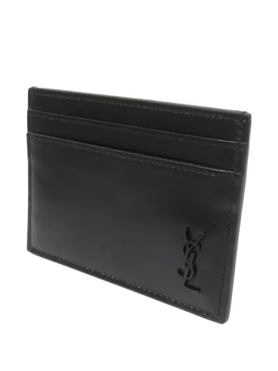 Pre-owned Saint Laurent Tiny Cassandra Card Case In Black