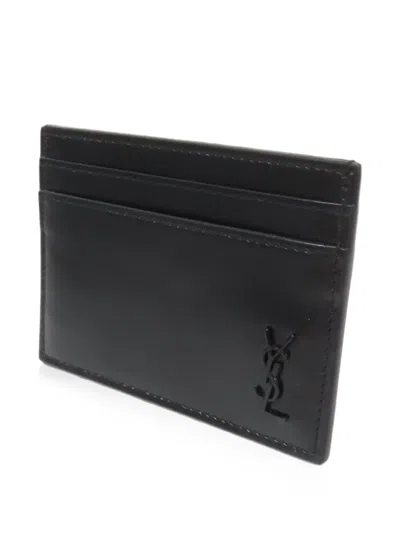 Pre-owned Saint Laurent Tiny Cassandra Card Case In Black