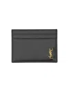 Saint Laurent Tiny Cassandre Credit Card Case In Shiny Leather In Black