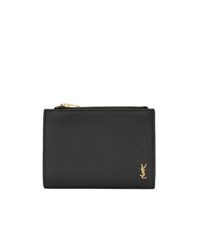 Saint Laurent Tiny Cassandre Bi-fold Wallet In Black