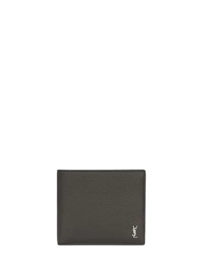 Saint Laurent Tiny Cassandre Billfold Wallet In Grainy Leather In Gray