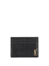 Saint Laurent Tiny Cassandre Card Case In Crocodile-embossed Matte Leather Accessories In Black