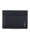 Saint Laurent Tiny Cassandre Card Case In Grained Leather In Black