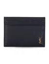Saint Laurent Tiny Cassandre Card Case In Grained Leather In Black