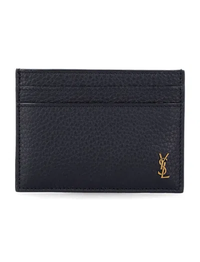 SAINT LAURENT TINY CASSANDRE CARD CASE IN GRAINED LEATHER SAINT LAURENT
