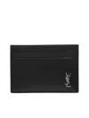 Saint Laurent Tiny Cassandre Leather Card Holder In Black