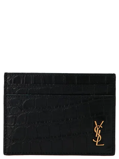 Saint Laurent Tiny Cassandre Card Holder In Black