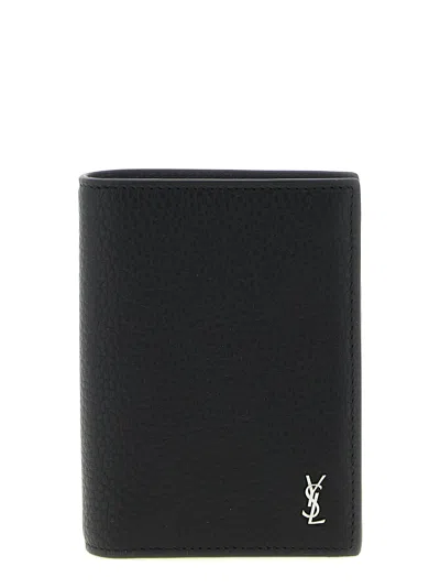 Saint Laurent Tiny Cassandre Card Holder In Black