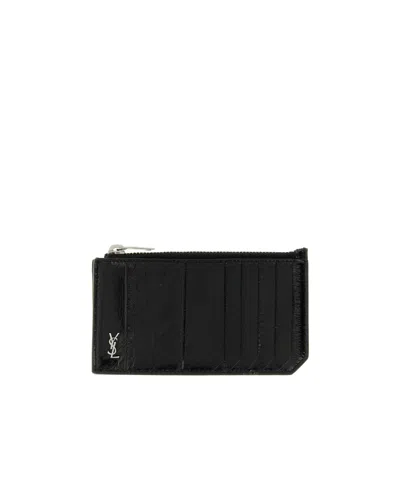Saint Laurent Zipper Card Holder In Black
