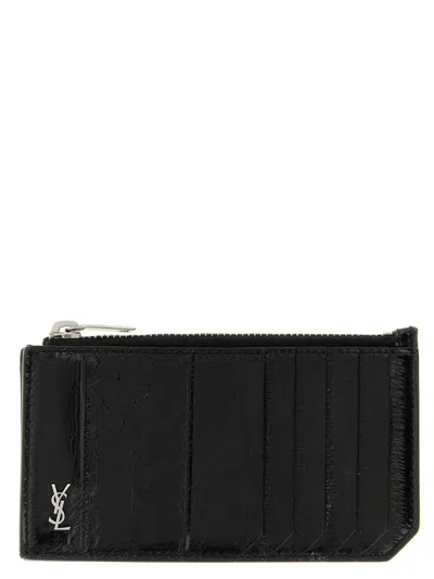 Saint Laurent 'tiny Cassandre' Card Holder In Black