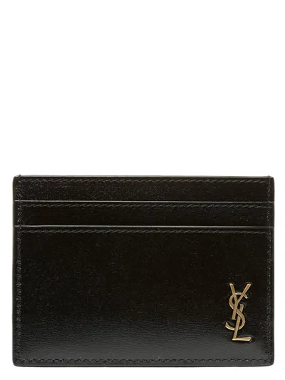 Saint Laurent Initials Side Logo Card Holder In Black