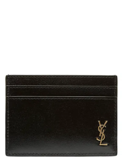 Saint Laurent Tiny Cassandre Card Holder In Black