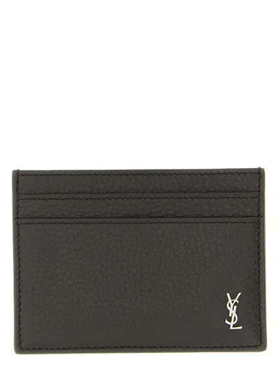 Saint Laurent Tiny Cassandre Card Holder In Brown