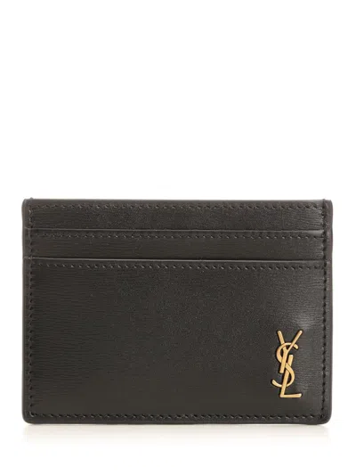 Saint Laurent Tiny Cassandre Card Holder Wallets Black