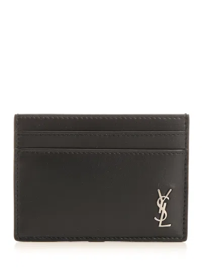 Saint Laurent Tiny Cassandre Card Holder Wallets Black