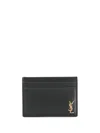 Saint Laurent Tiny Cassandre Credit Card Case In Shiny Leather In Black