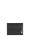 Saint Laurent Tiny Cassandre Credit Card Case In Shiny Leather Accessories In Black