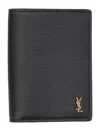 Saint Laurent Tiny Cassandre Credit Card Wallet In Black