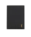 Saint Laurent Tiny Cassandre Credit Card Wallet In Grained Leather In Black