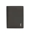 Saint Laurent Tiny Cassandre Credit Card Wallet In Grained Leather In Brown