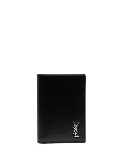 Saint Laurent Tiny Cassandre Credit Card Wallet In Matte Leather Accessories In Black