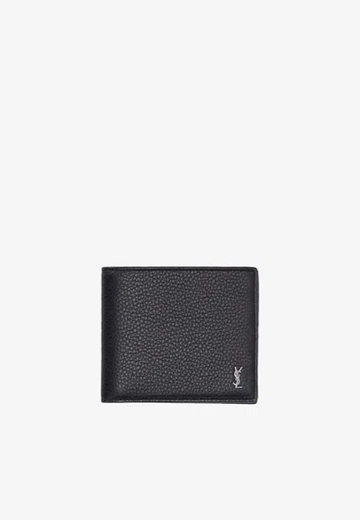 Saint Laurent Tiny Cassandre East-west Wallet In Black