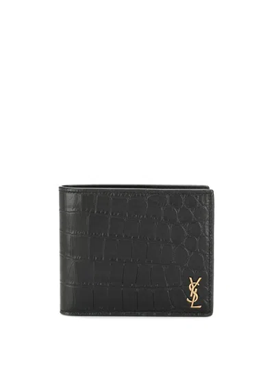 SAINT LAURENT SAINT LAURENT TINY CASSANDRE EAST/WEST BI-FOLD WALLET IN CROCODILE-EMBOSSED MATTE LEATHER ACCESSORIE