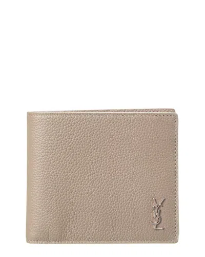 Saint Laurent Tiny Cassandre East/west Leather Bifold Wallet In Neutral