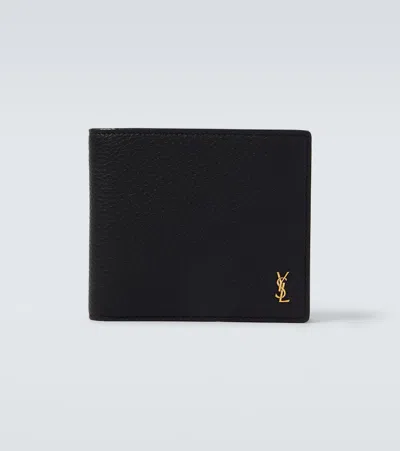 Saint Laurent Tiny Cassandre East/west Leather Wallet In Black