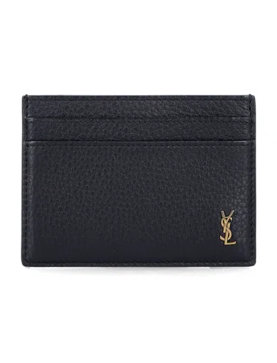Saint Laurent Tiny Cassandre East/west Leather Wallet In Black