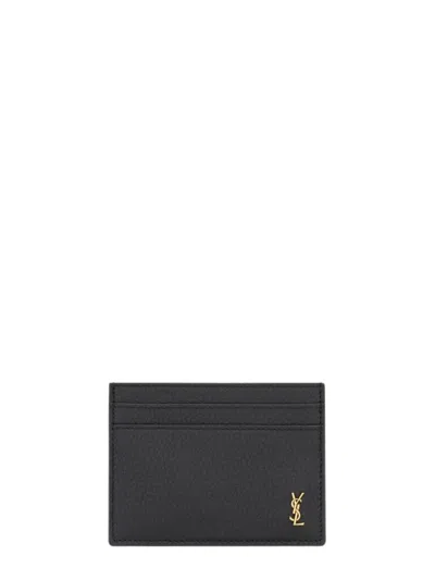 Saint Laurent Tiny Cassandre East/west Leather Wallet In Black