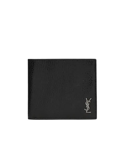 Saint Laurent Tiny Cassandre East/west Wallet In Grained Leather In Black