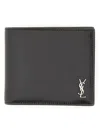 Saint Laurent Logo-plaque Leather Bi-fold Wallet In Gray
