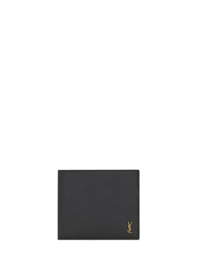 Saint Laurent Tiny Cassandre East/west Wallet In Grained Leather In Black