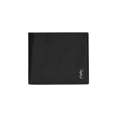 Pre-owned Saint Laurent Tiny Cassandre East/west Wallet In Grained Leather 'nero' | Black | Men's Size Onesize