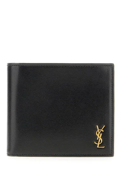 Saint Laurent Tiny Cassandre East/west Wallet With Coin Purse In Shiny Leather Accessories In Black