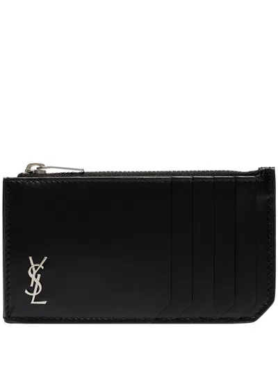 Saint Laurent Tiny Cassandre Fragments Card Holder In Black