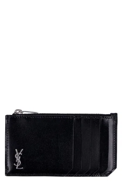 Saint Laurent Tiny Cassandre Fragments Cardholder In Black
