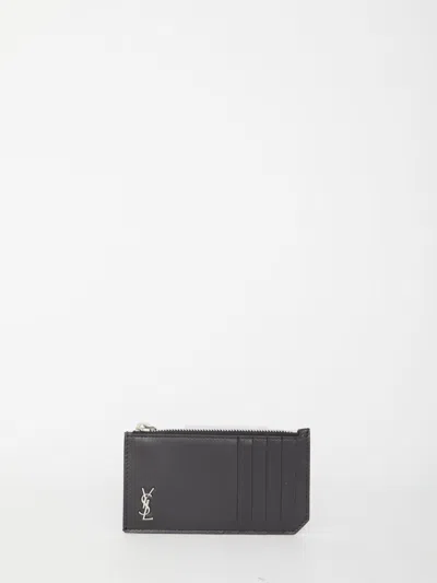 Saint Laurent Tiny Cassandre Fragments Cardholder In Brown