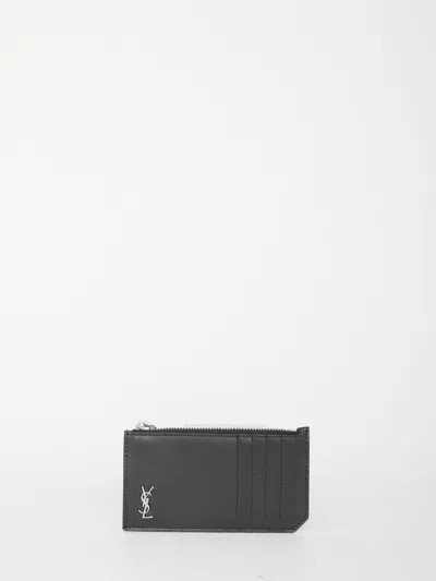 Saint Laurent Tiny Cassandre Fragments Cardholder In Grey