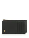 Saint Laurent Fragments Tiny Cassandre Smooth Leather Card Holder In Gray