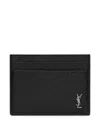 Saint Laurent Tiny Cassandre Grained Leather Cardholder In Red