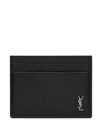 SAINT LAURENT TINY CASSANDRE GRAINED LEATHER CARDHOLDER
