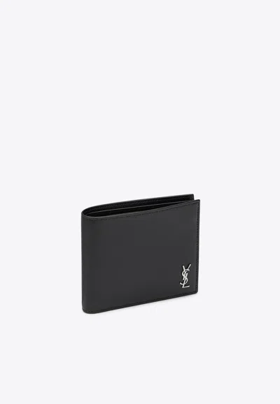 Saint Laurent Tiny Cassandre Leather Bi-fold Wallet In Black
