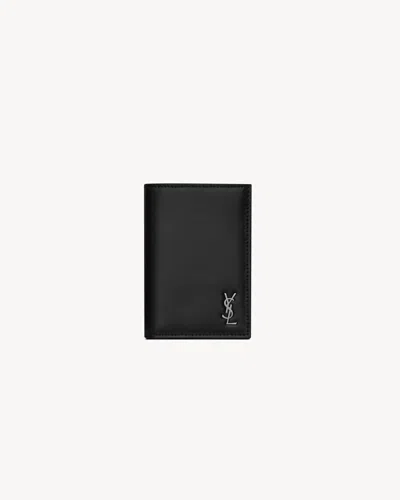 Saint Laurent Tiny Cassandre Leather Card Holder In Black