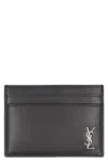 Saint Laurent Tiny Cassandre Leather Card Holder In Black